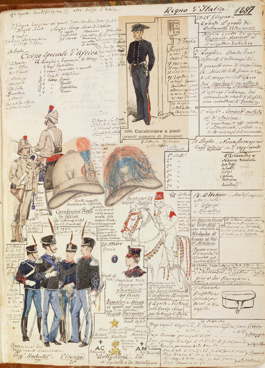 Varios uniformes del Reino de Italia, lámina en color por Quinto Cenni de Quinto Cenni