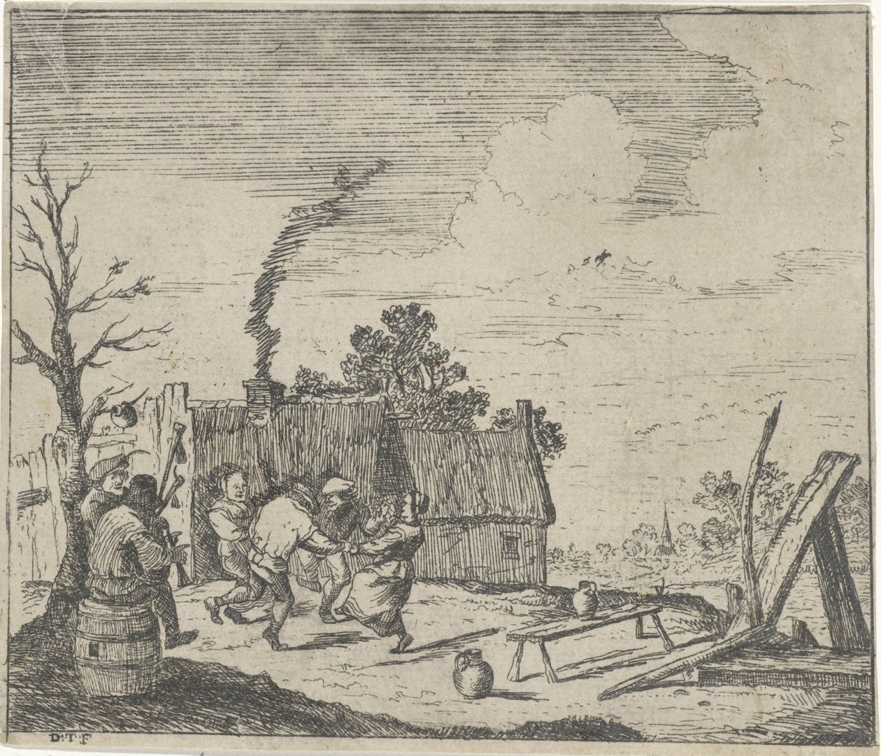 Granjeros bailando con la música de dos músicos de Quirin Boel (possibly)