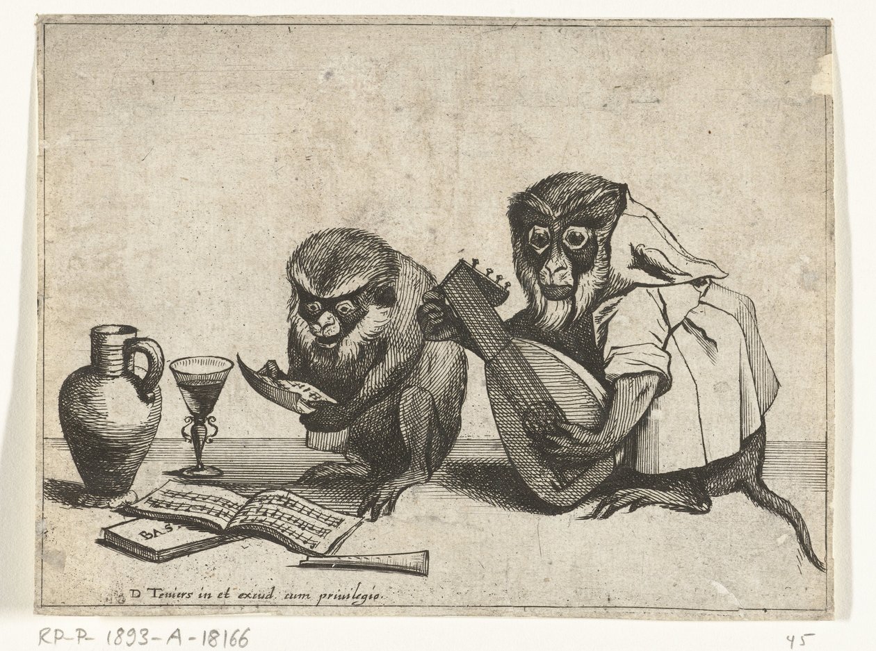 Dos monos hacen música Varias empresas de la vida humana presentadas por simios (título de la serie) de Quirin Boel