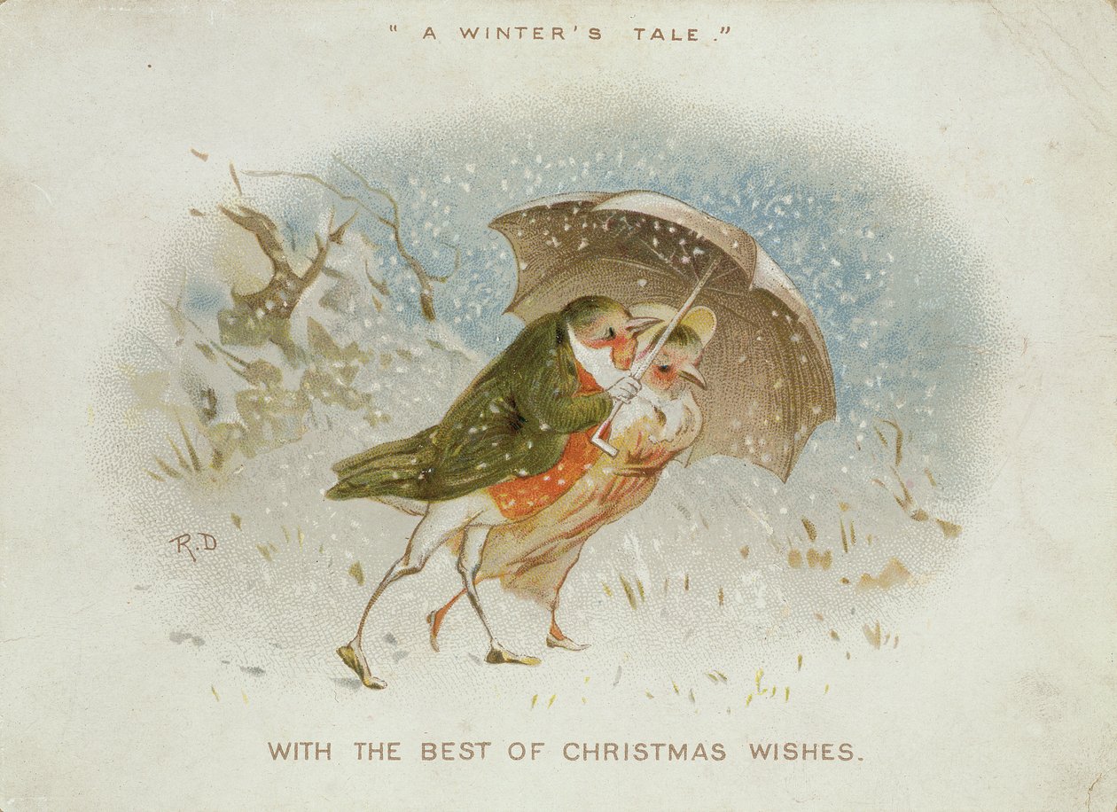 Un cuento de invierno, tarjeta navideña victoriana de R. Dudley