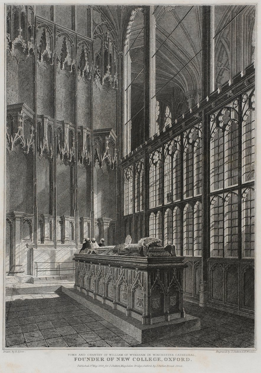 Tumba y capilla de William Wykeham en la Catedral de Winchester, grabado por J. Skelton y H. Winkles, 1828 de R. Essex