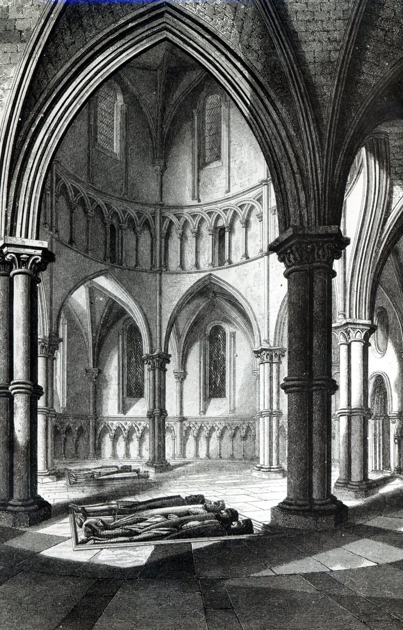 Interior de la Iglesia del Templo mostrando las efigies de los Caballeros de R.W. Billings