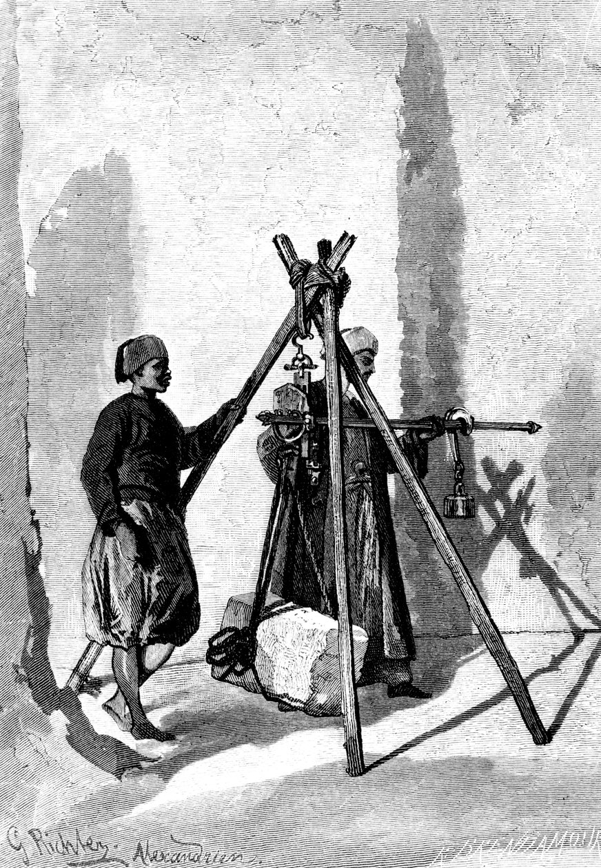 Pesaje de los bloques de piedra, Egipto, 1880 de R. Brandamour