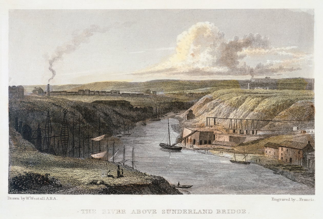 El Wear sobre el Puente de Hierro de Sunderland, c1829 de R Francis