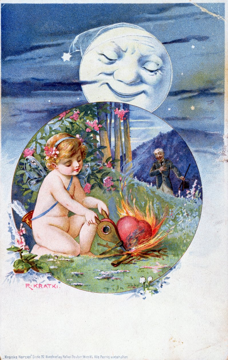 Postal del set Corazones enfermos, c. 1900 de R. Kratki