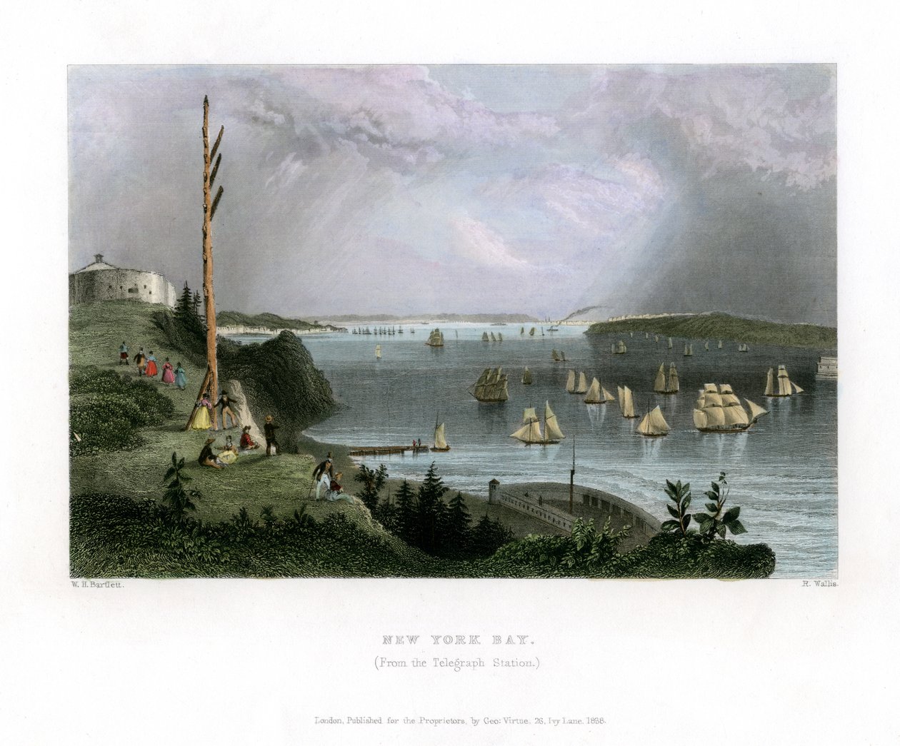 Bahía de Nueva York vista desde la Estación de Telégrafos, EE.UU., 1838 de R. Wallis