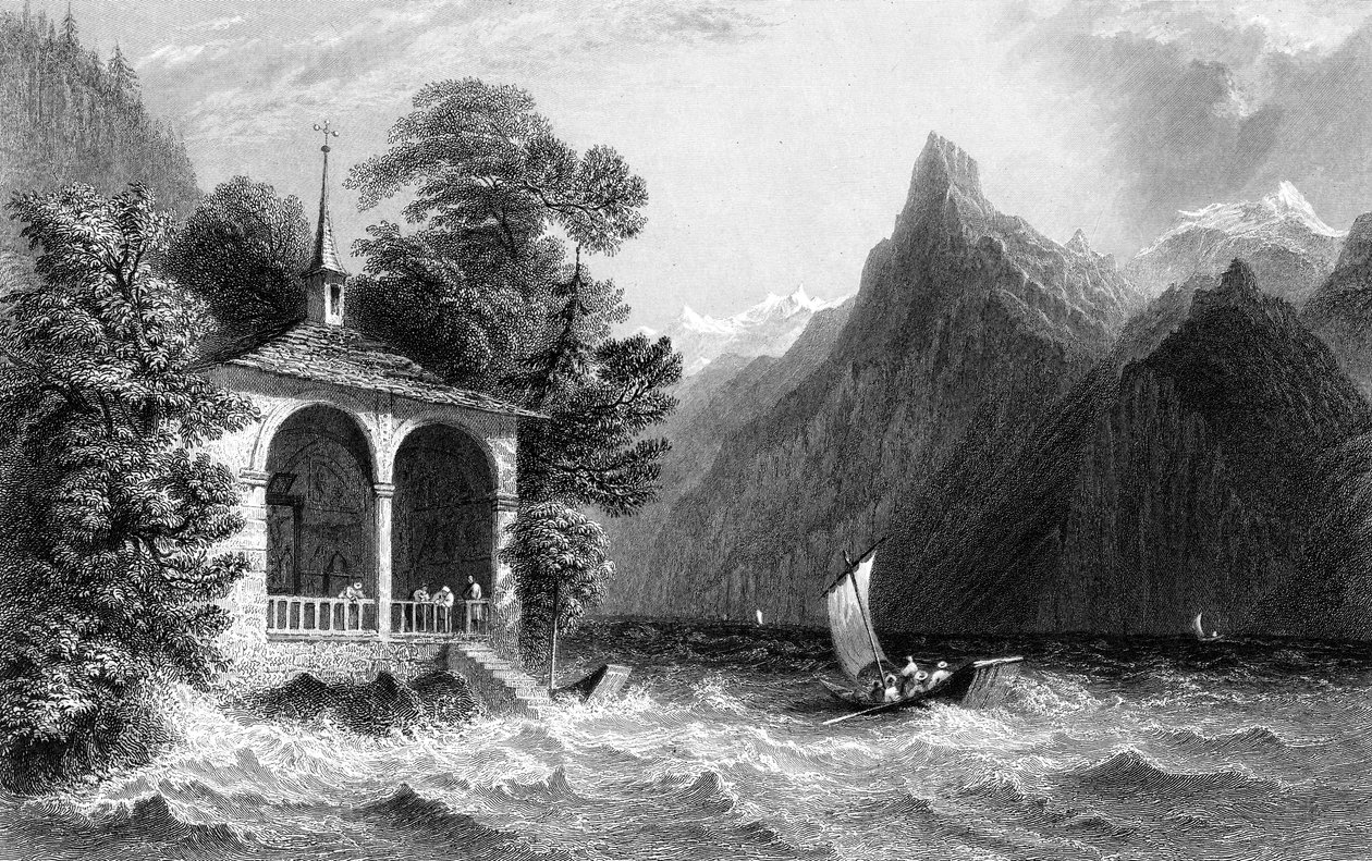 Capilla de Tell, Lago Uri, Suiza, 1836 de R. Wallis