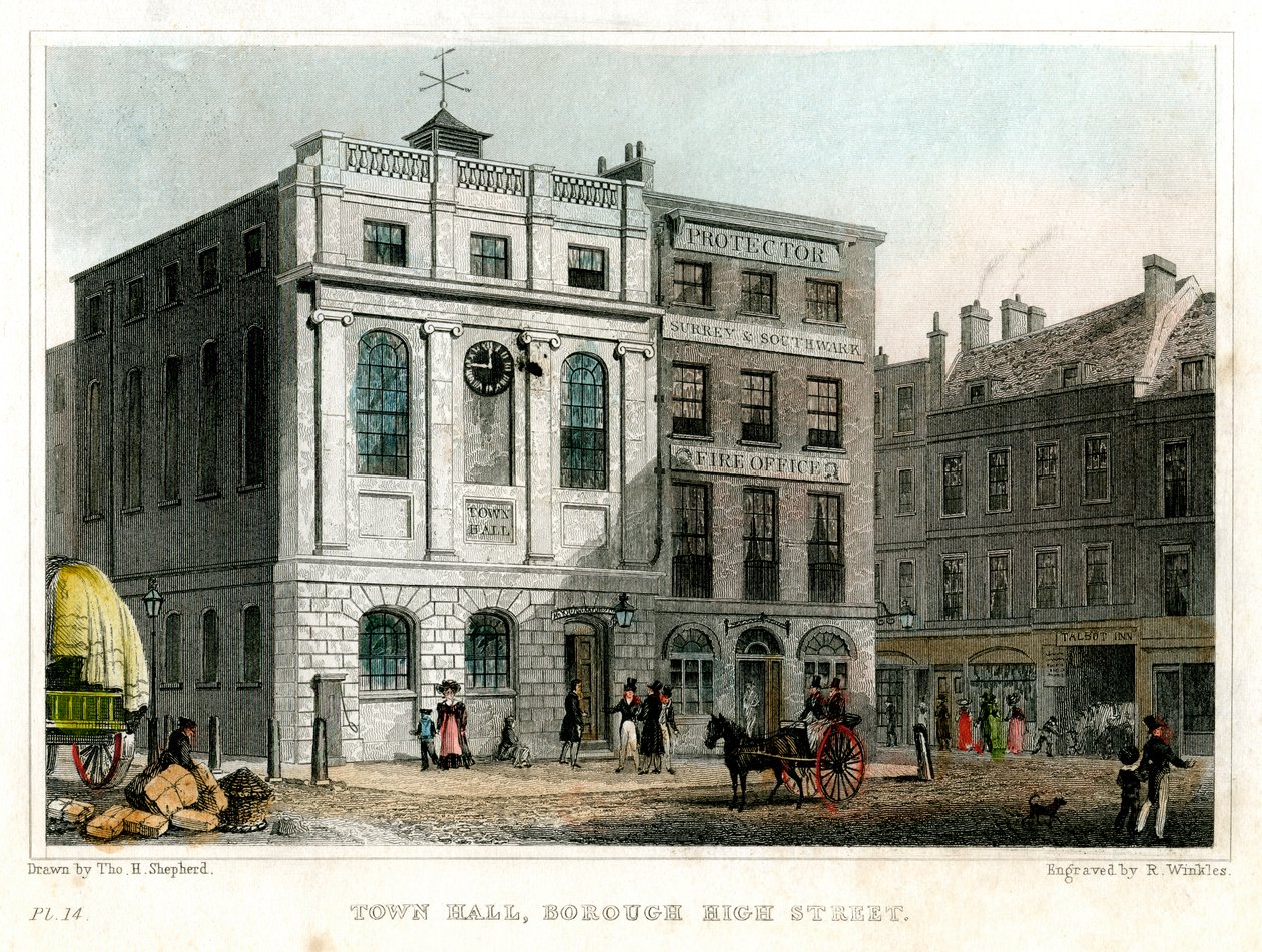 Ayuntamiento, Borough High Street, Southwark, Londres, 1830 de R. Winkles