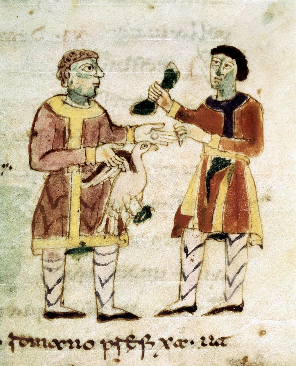 El comerciante de pollos de un manuscrito "De Universo" (o De rerum naturis (De la Nature des choses) de Rabanus Maurus or Mauro Rabano Magnentius