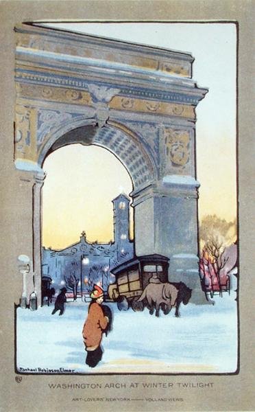 Arco de Washington Square al crepúsculo invernal, postal, c.1914 de Rachael Robinson (after) Elmer