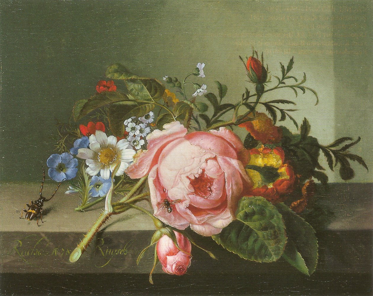 Rama de Rosas con Escarabajo y Abeja de Rachel Ruysch