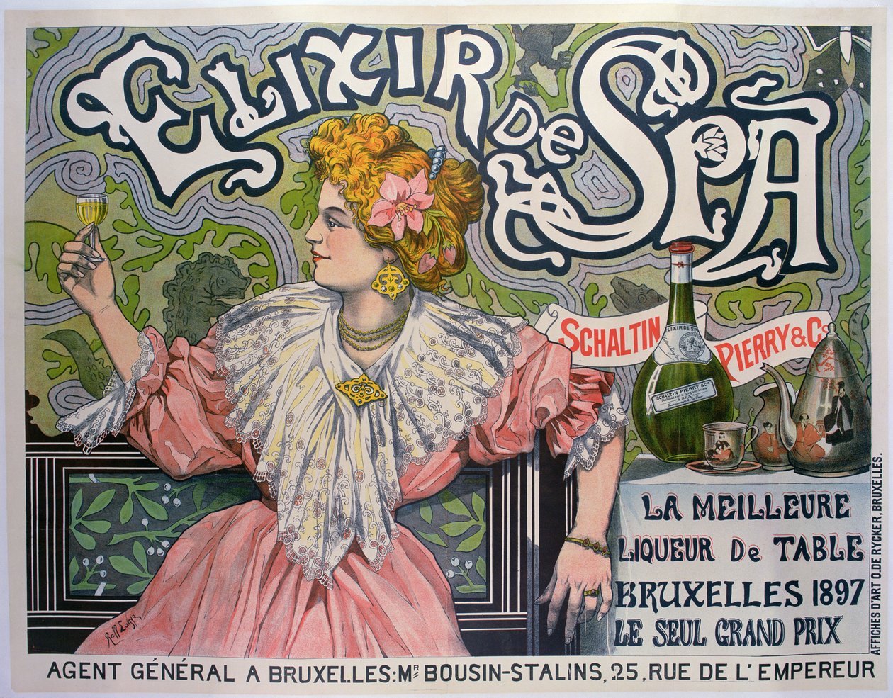 Cartel publicitario del licor belga "Elixir de Spa de Raff (1861 1952)