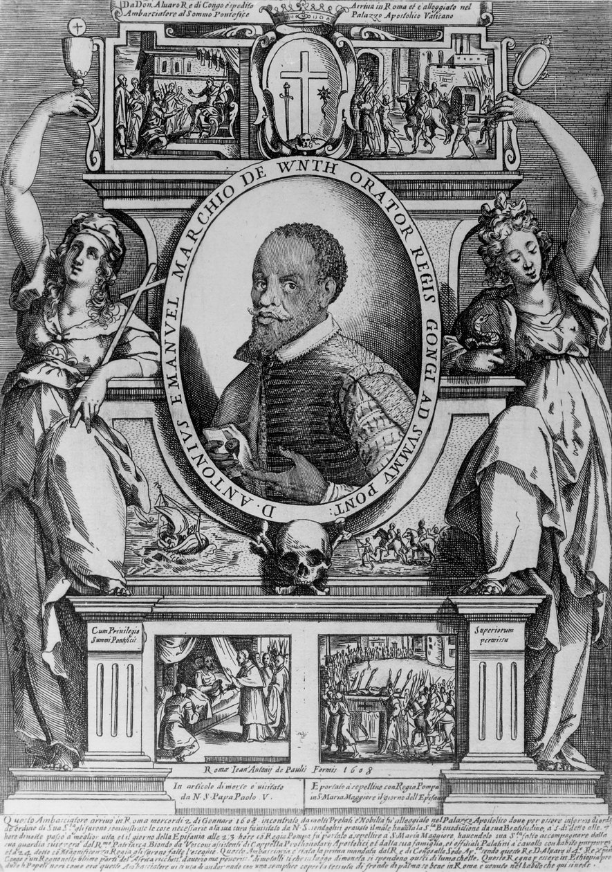 Retrato del embajador Antonius Emanuel, con cuatro escenas históricas de su vida, 1608 de Raffaello Schiaminossi
