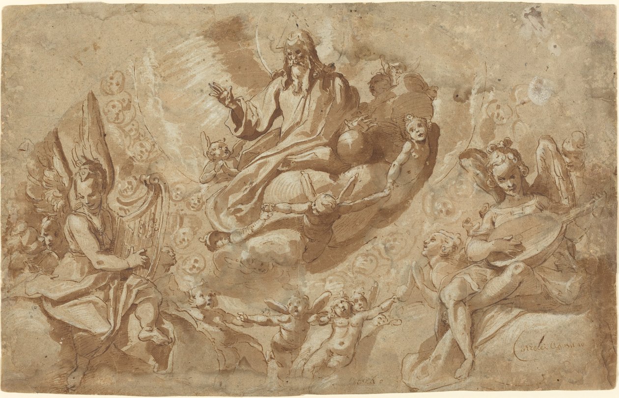 Dios Padre y ángeles en las nubes de Raffaello Motta