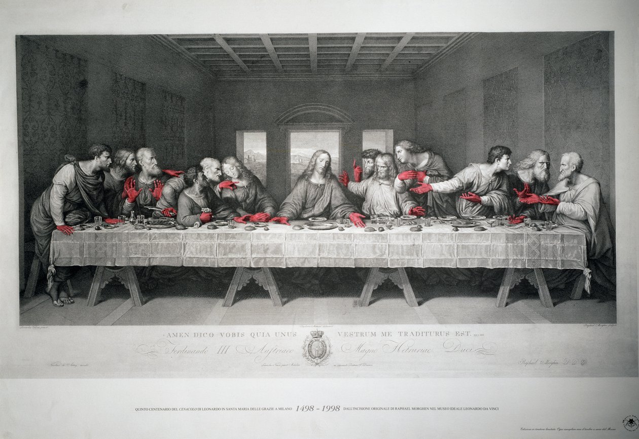 Grabado realizado con motivo del V centenario de la Última Cena de Leonardo da Vinci en Santa Maria delle Grazie, Milán de Raffaello Sanzio Morghen