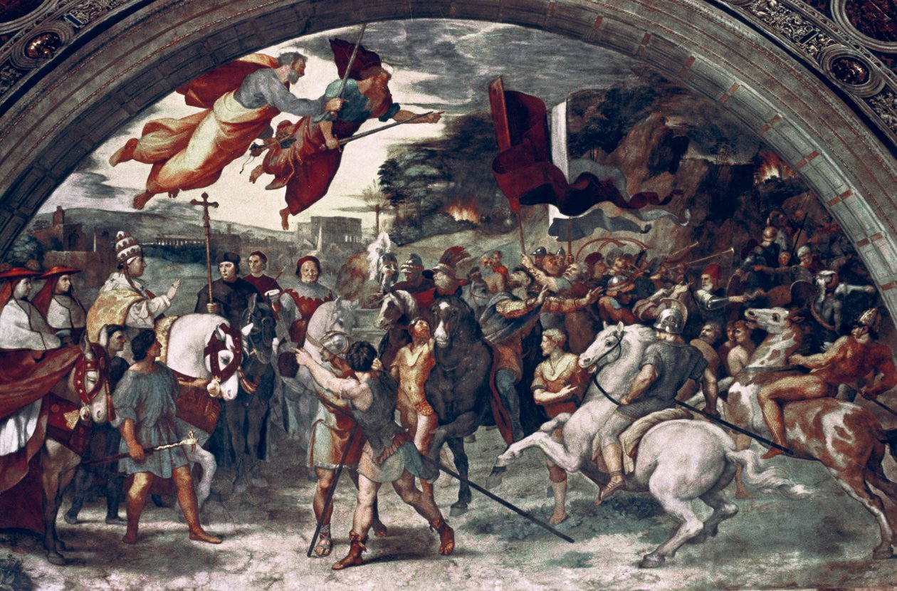 Papa León I, Repeliendo a Atila, (detalle), 1511-14 de Raffaello Sanzio Raphael