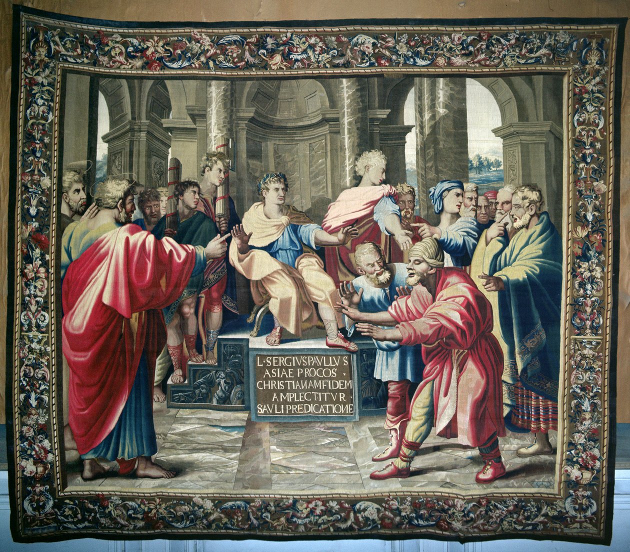 Tapiz que representa los Hechos de los Apóstoles. La ceguera de Elymas, tejido en el Taller de Beauvais bajo la dirección de Philippe Behagle, 1695-98 de Raffaello Sanzio Raphael
