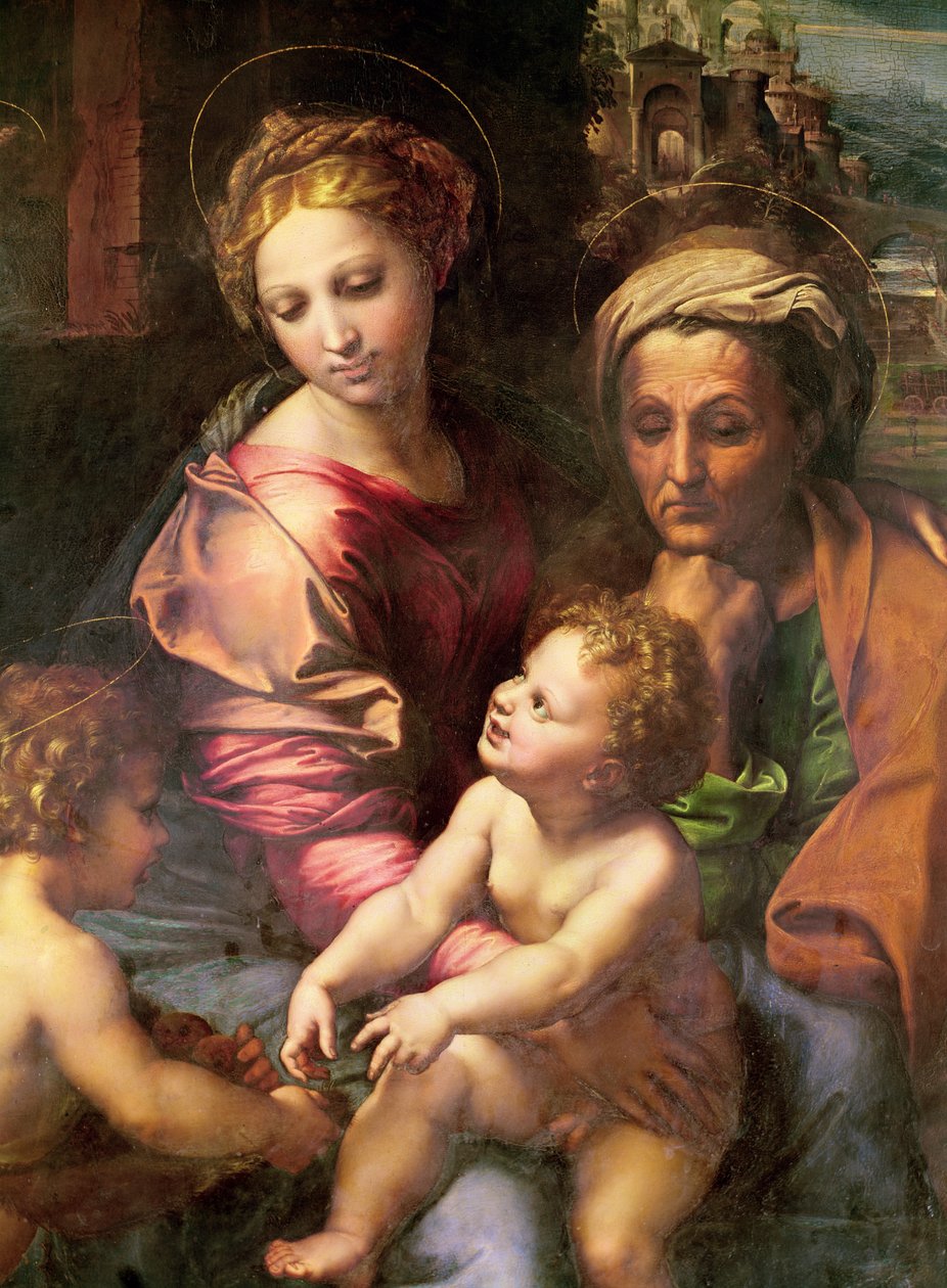 La Sagrada Familia (o La Perla), detalle: la Virgen, Santa Isabel y el Niño, c.1518 de Raffaello Sanzio Raphael