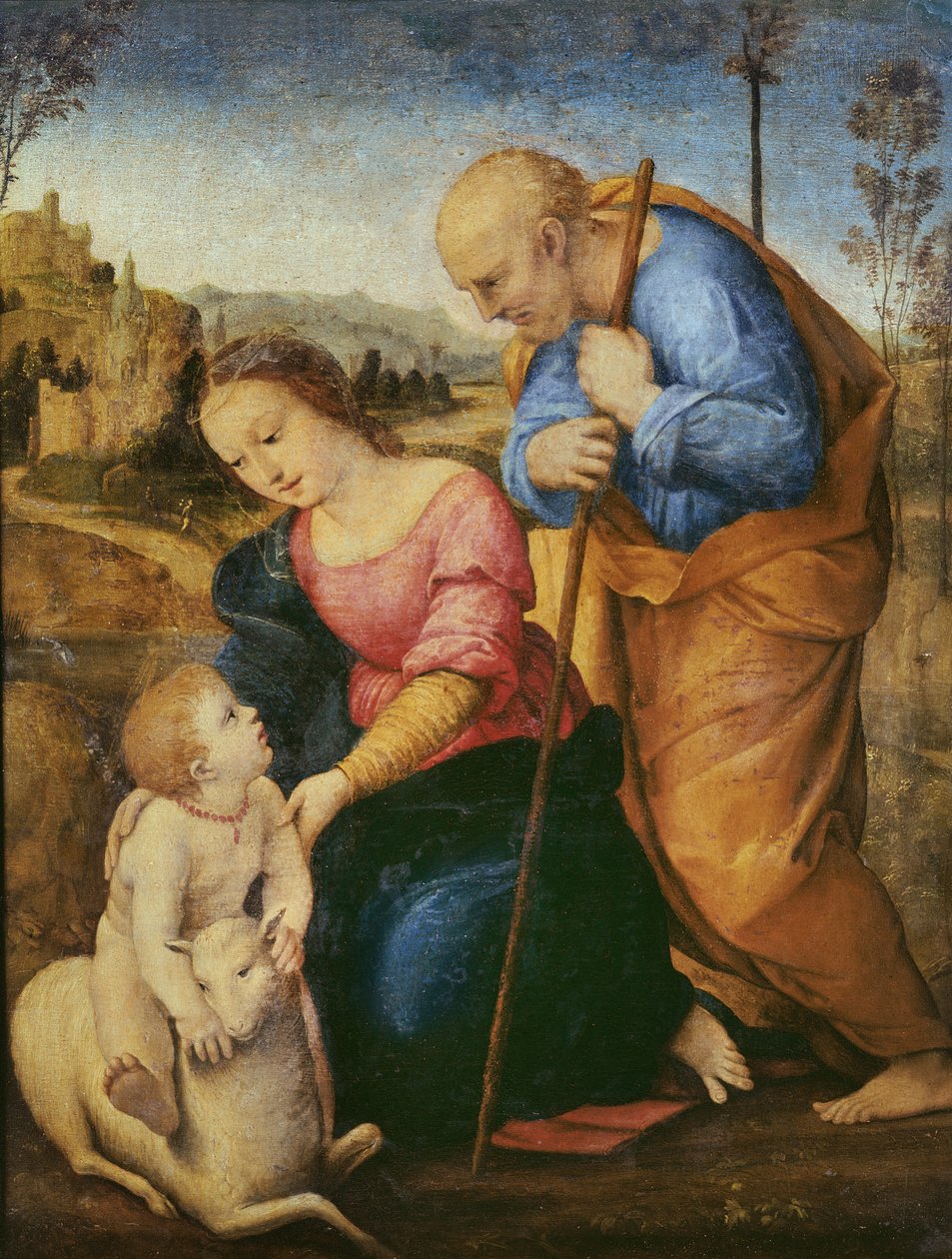 La Sagrada Familia con un cordero de Raffaello Sanzio Raphael