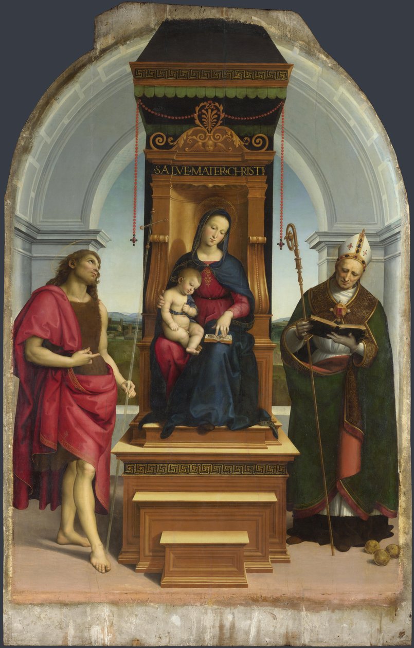 La Madonna y el Niño con San Juan Bautista y San Nicolás de Bari La Madonna Ansidei, 1505 de Raffaello Sanzio Raphael