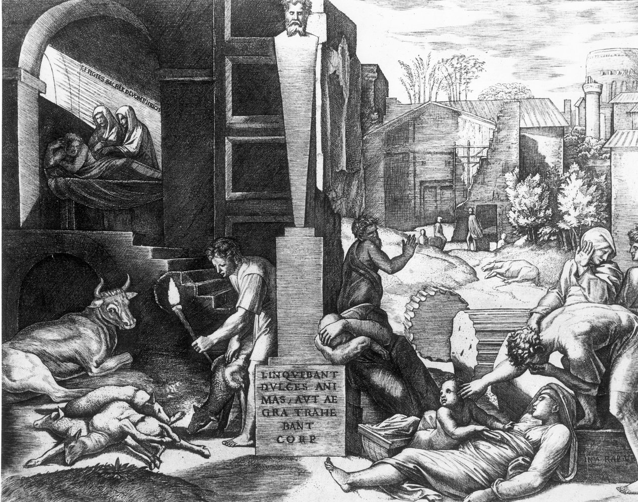 La plaga en animales y humanos de Raffaello Sanzio Raphael