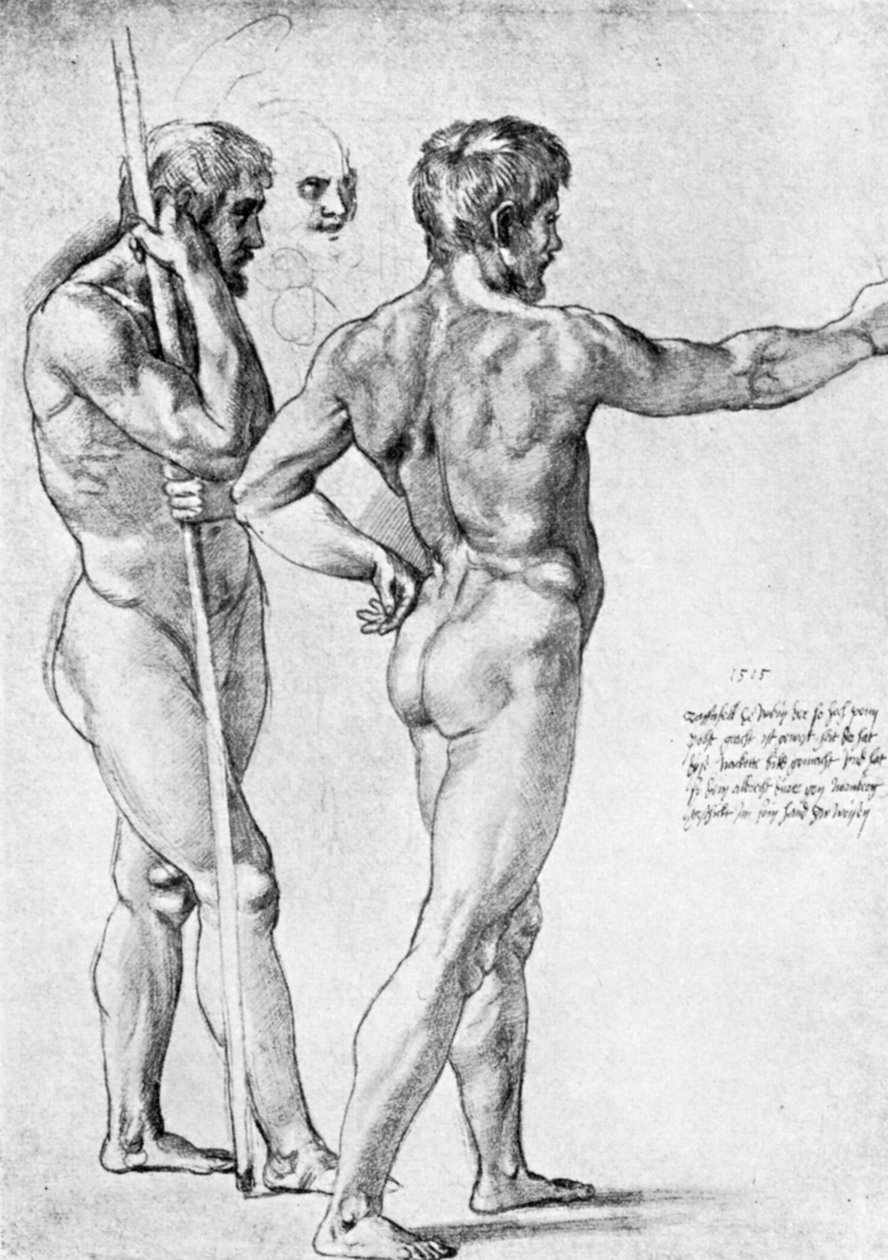 Dos estudios de desnudos masculinos, 1515, 1912 de Raffaello Sanzio Raphael
