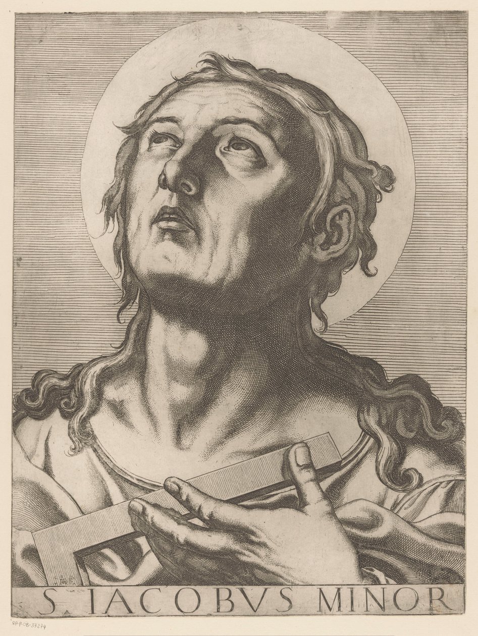 Heilige Jakobus de Mindere Santiago el Menor (título sobre el objeto) Cristo, María en de twaalf apostelen (título de la serie) El Sagrado Colegio Apostólico (título de la serie) de Raffaello Schiaminossi