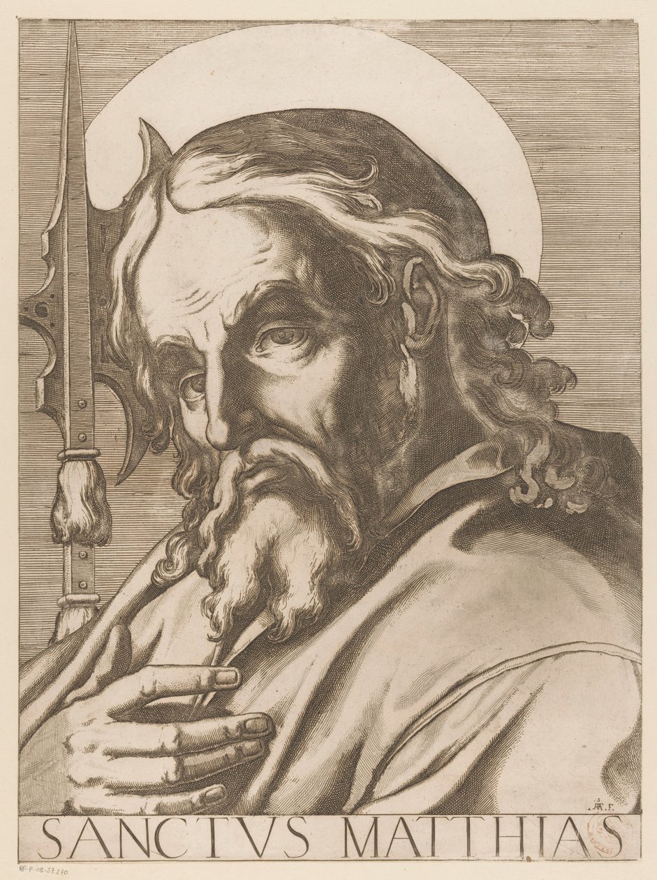 San Mateo San Matías (título sobre el objeto) Cristo, María en de twaalf apostelen (título de la serie) El Sagrado Colegio Apostólico (título de la serie) de Raffaello Schiaminossi