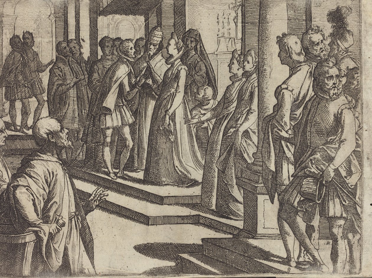 El compromiso de Margarita de Austria con Felipe III, Rey de España [verso] de Raffaello Schiaminossi
