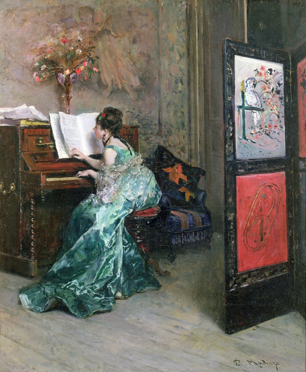 Dama tocando el piano en un interior de Raimundo de Madrazo y Garreta