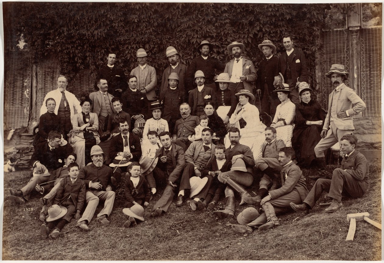 Grupo de picnic en la casa de campo del Sr. Peliti, Mashobra de Raja Deen Dayal