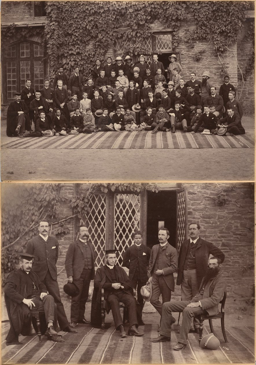 Director y profesores de la Bishop Cotton School, Shimla (recto); alumnos de la clase media y personal de la Bishop Cotton School, Shimla (verso) de Raja Deen Dayal