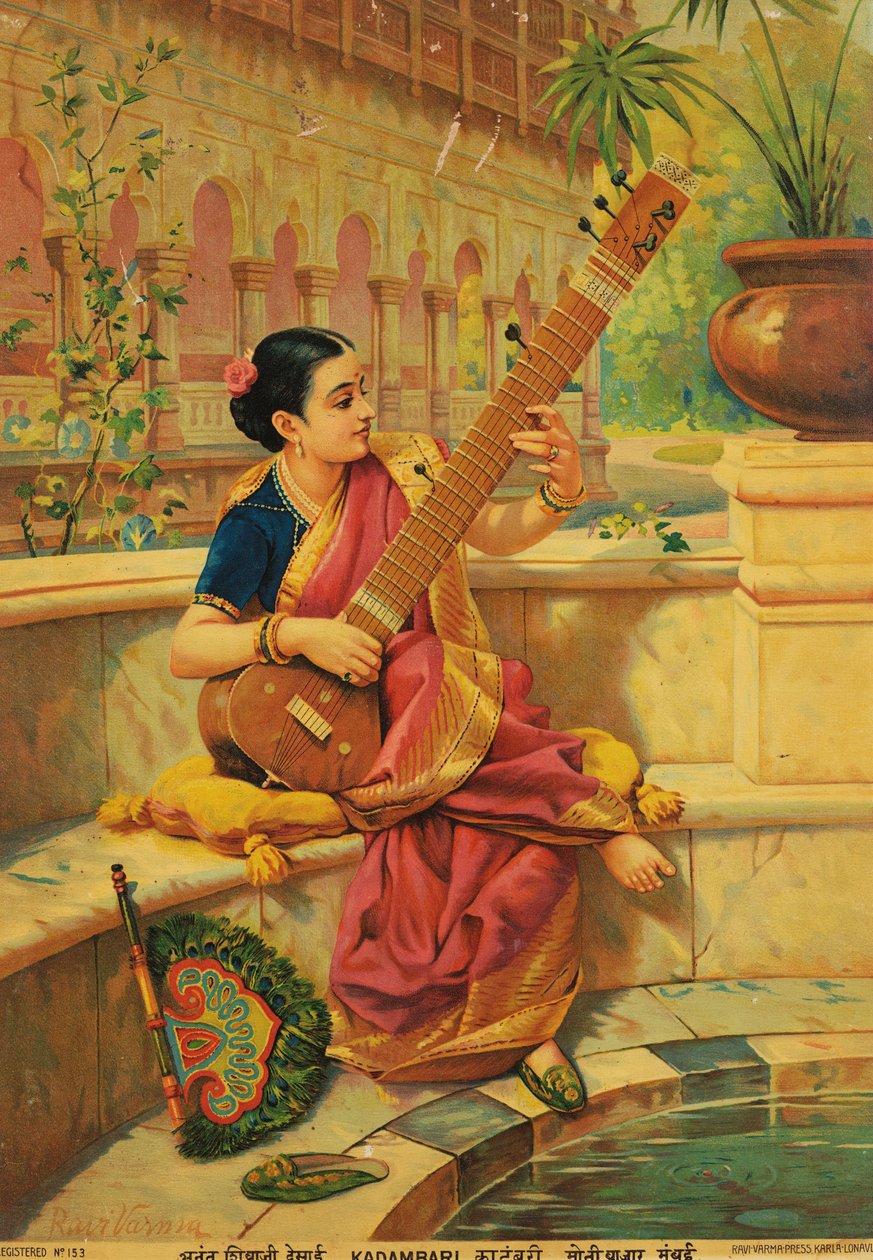 Kadambari tocando el sitar de Raja Ravi Varma