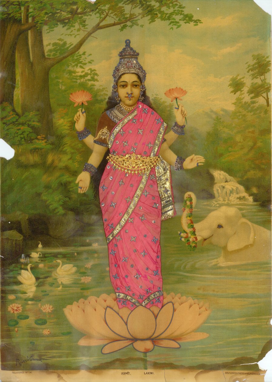 Lakshmi Embellished 2, de Ravi Varma Press de Raja Ravi Varma