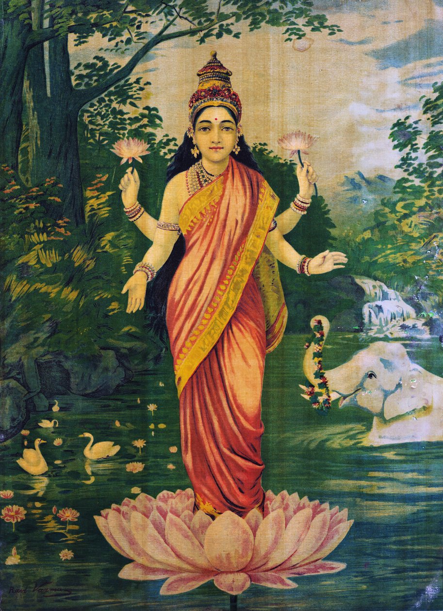 Lakshmi, de Raja Ravi Varma, años 30, editar de Raja Ravi Varma