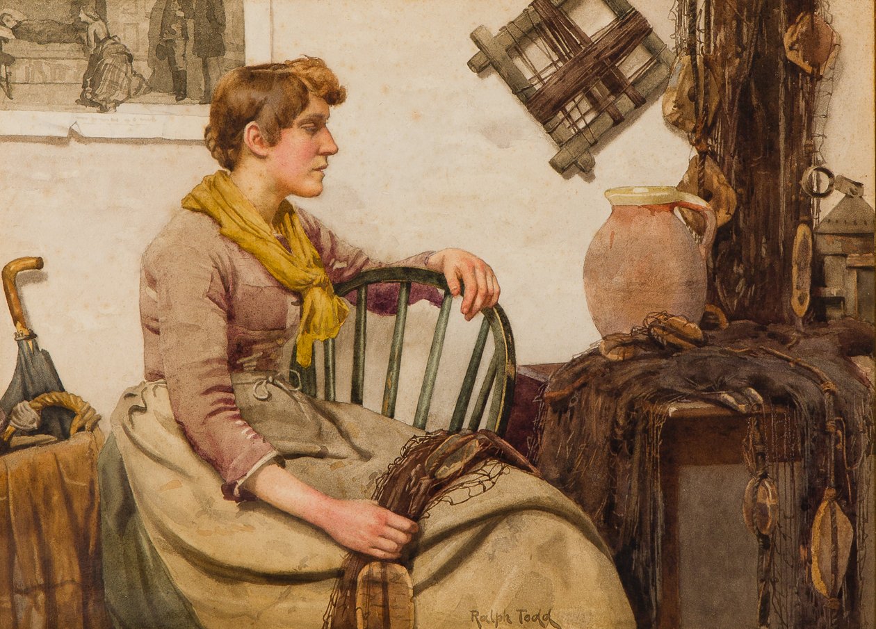 Mujer remendando redes de Ralph Todd