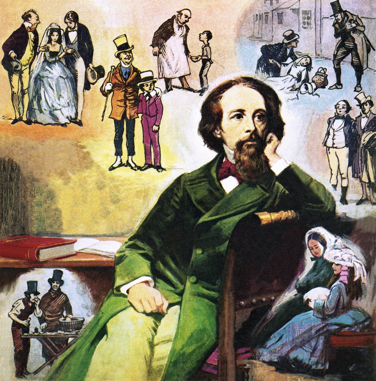 Charles Dickens con sus personajes de Ralph Bruce