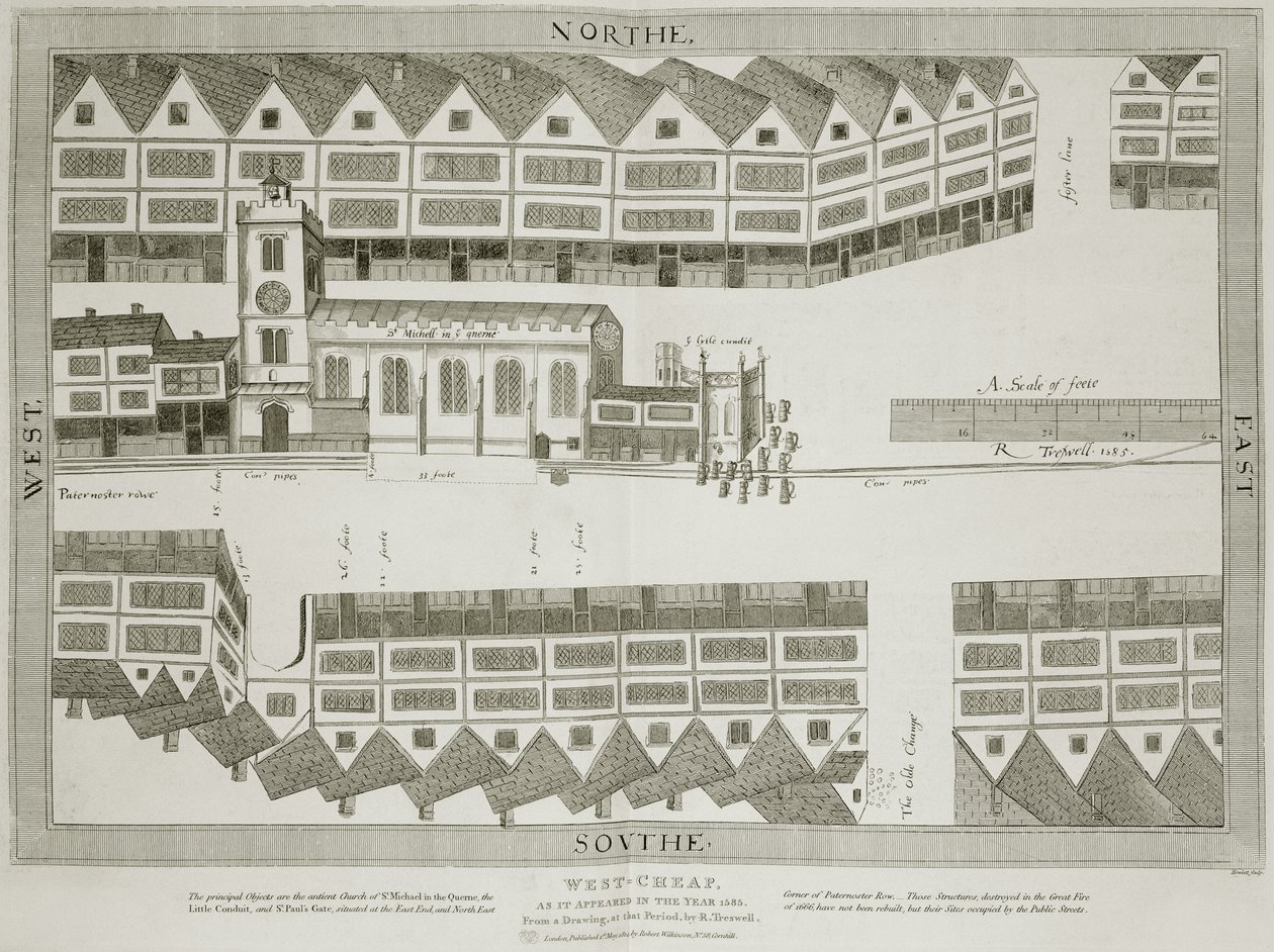 West Cheap como apareció en el año 1585, grabado por Bartholemew Howlett (1767-1827) publicado en 1814 de Ralph Treswell
