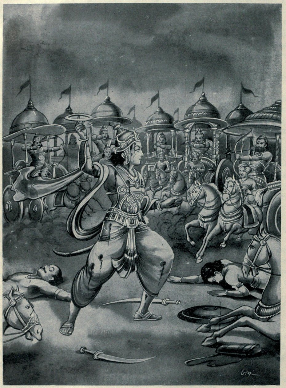 Abhimanyu luchando solo en el Chakravyuha de Ramanarayanadatta astri