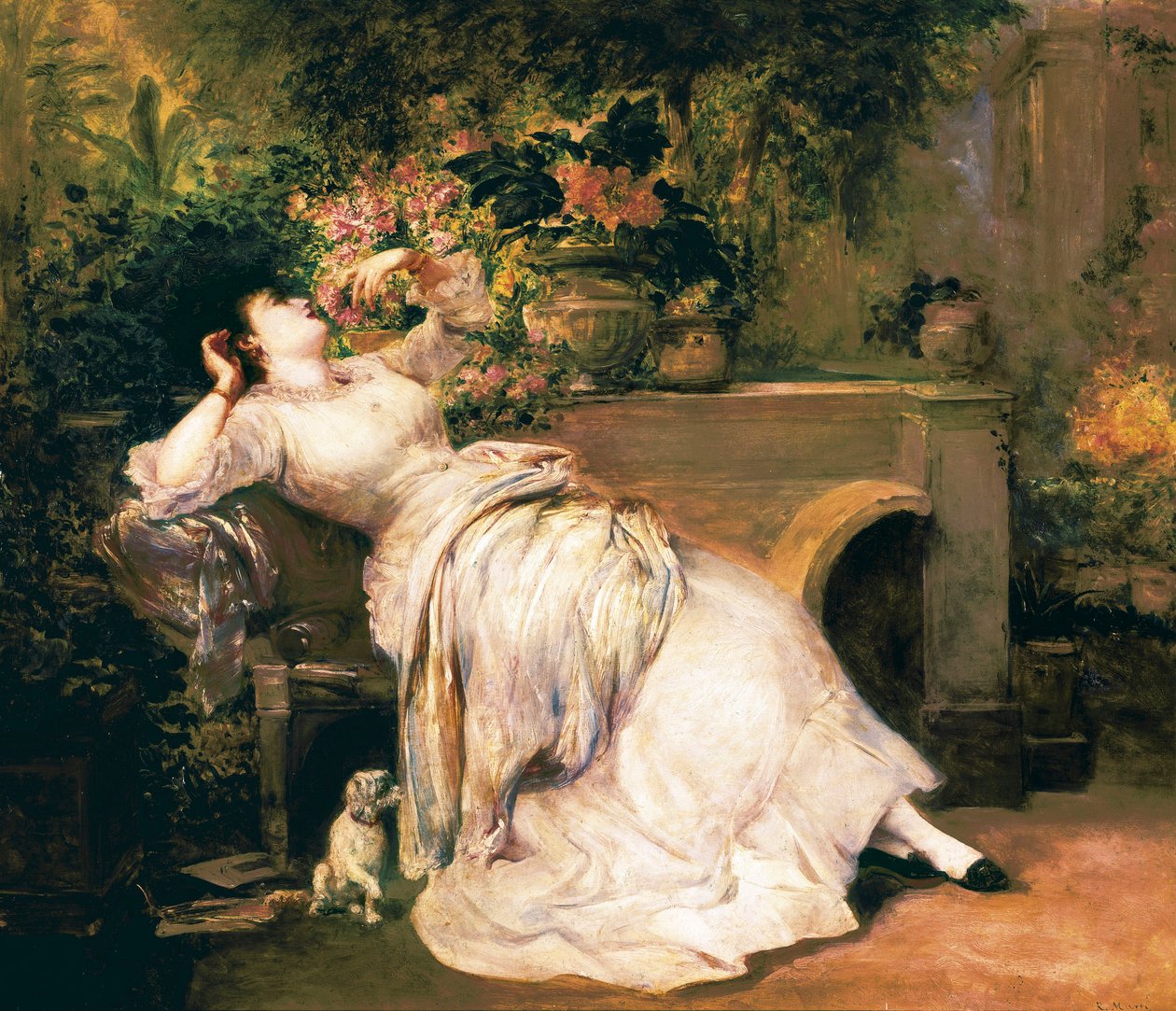 Mujer en un jardín. Pintura de Ramon Martí i Alsina (1826-1894), segunda mitad del siglo XIX. de Ramón Martí Alsina