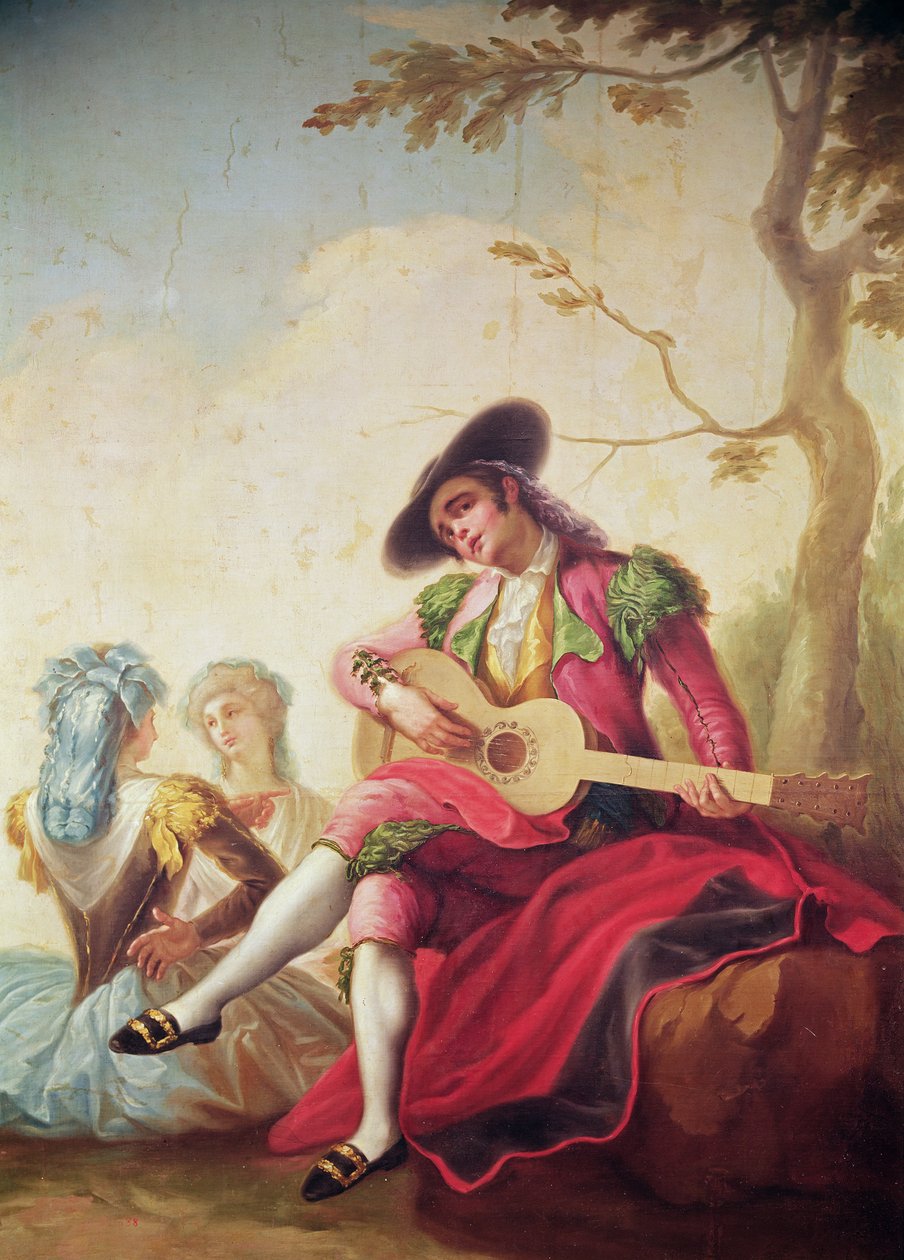 El hombre elegante tocando la guitarra de Ramon Bayeu y Subias