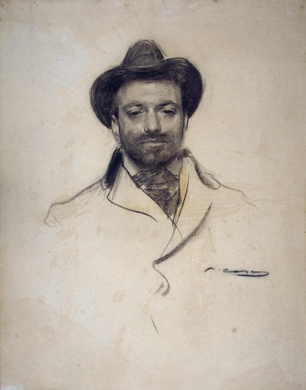""Retrato del pintor y fotógrafo español José María Sert (1874-1945)"" Dibujo al carboncillo de Ramón Casas (1866-1932) 1904 Colección particular de Ramón Casas