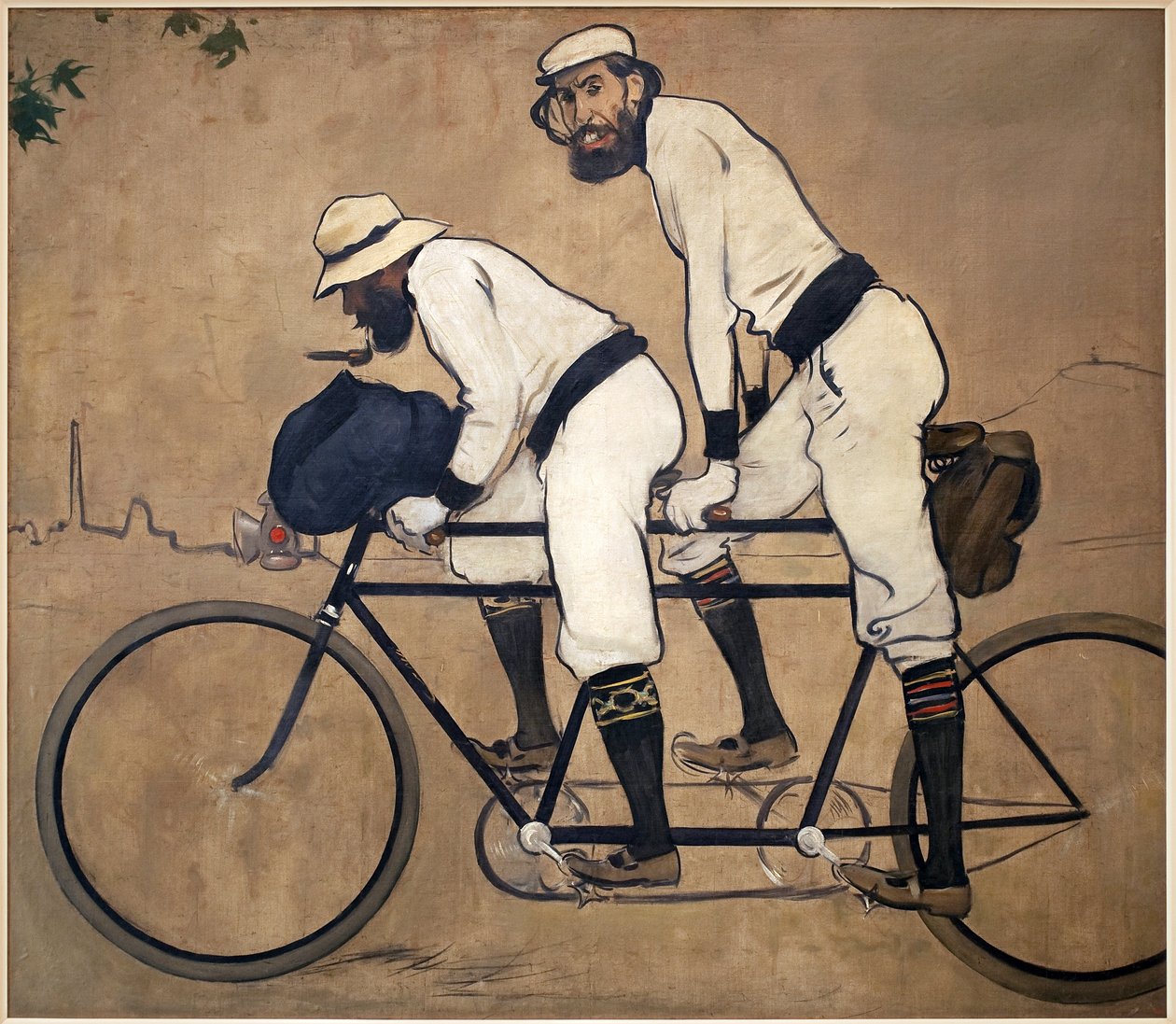 Ramon Casas y Pere Romeu en un tándem. Pintura de Ramon Casas (1866-1932), Óleo sobre lienzo de Ramón Casas