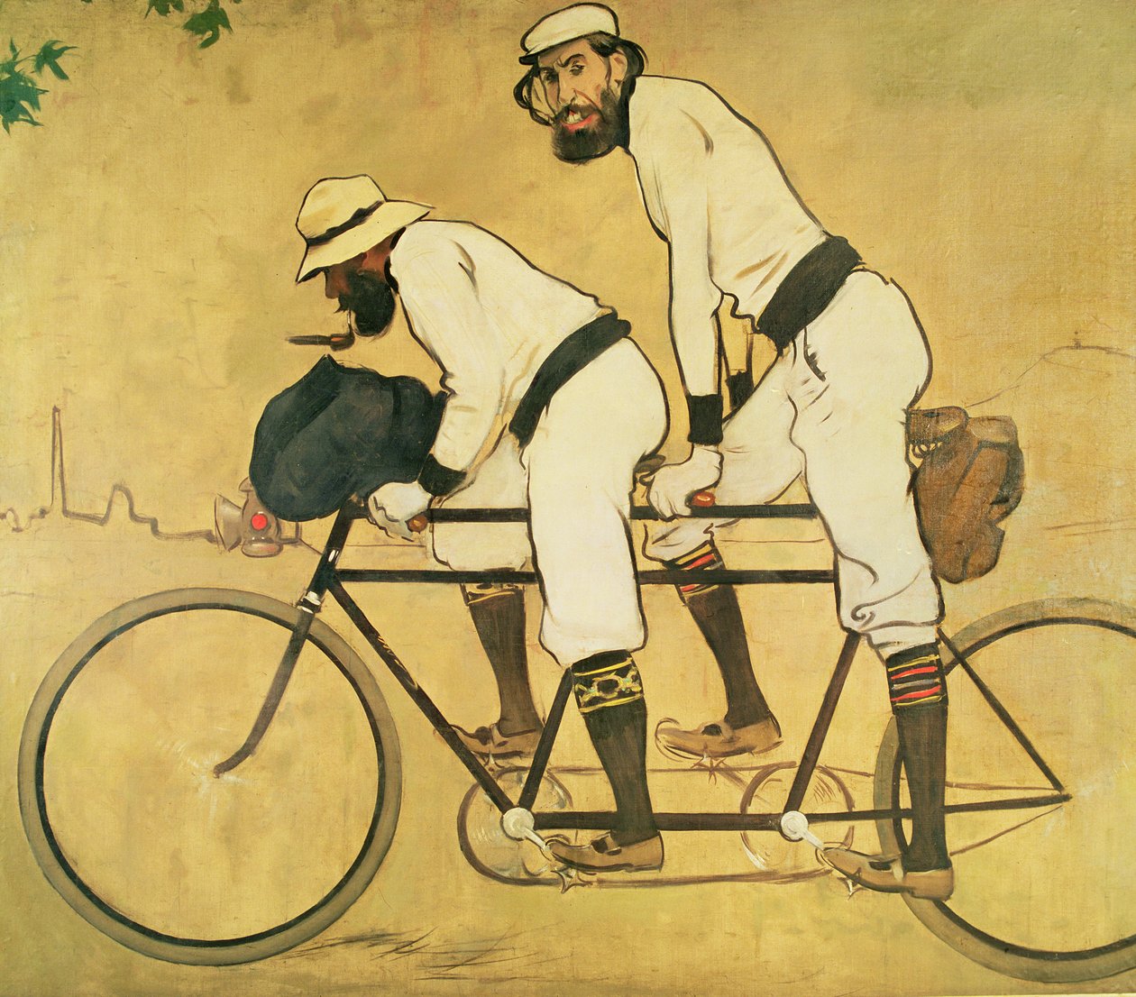 Autorretrato de Casas con Pere Romeu en un tándem de Ramon Casas i Carbo