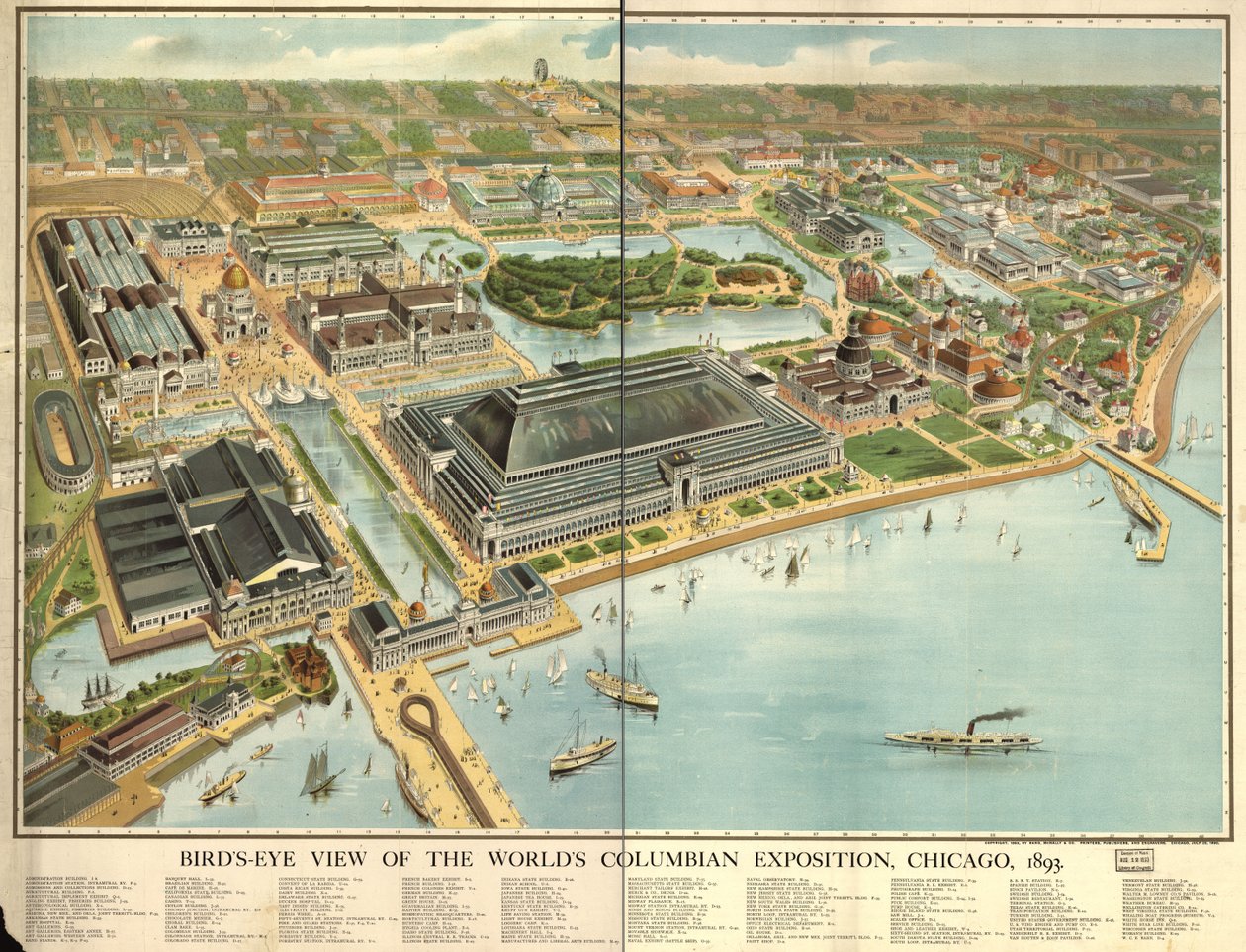 Vista de pájaro de la Exposición Universal Colombina, Chicago, 1893. LOC 98687181 de Rand McNally and Company