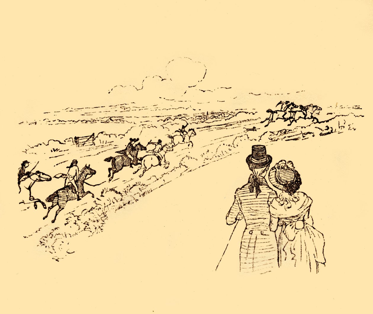 Espectadores observan mientras John Gilpin es perseguido por el campo, 1878, c1918 de Randolph Caldecott