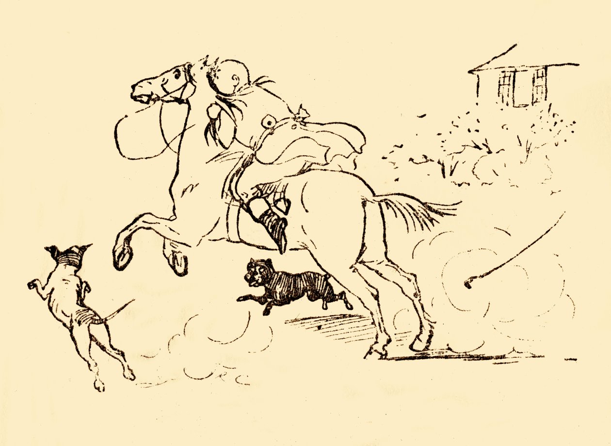 John Gilpin es perseguido por perros mientras su caballo galopa fuera de control, 1878, c1918 de Randolph Caldecott