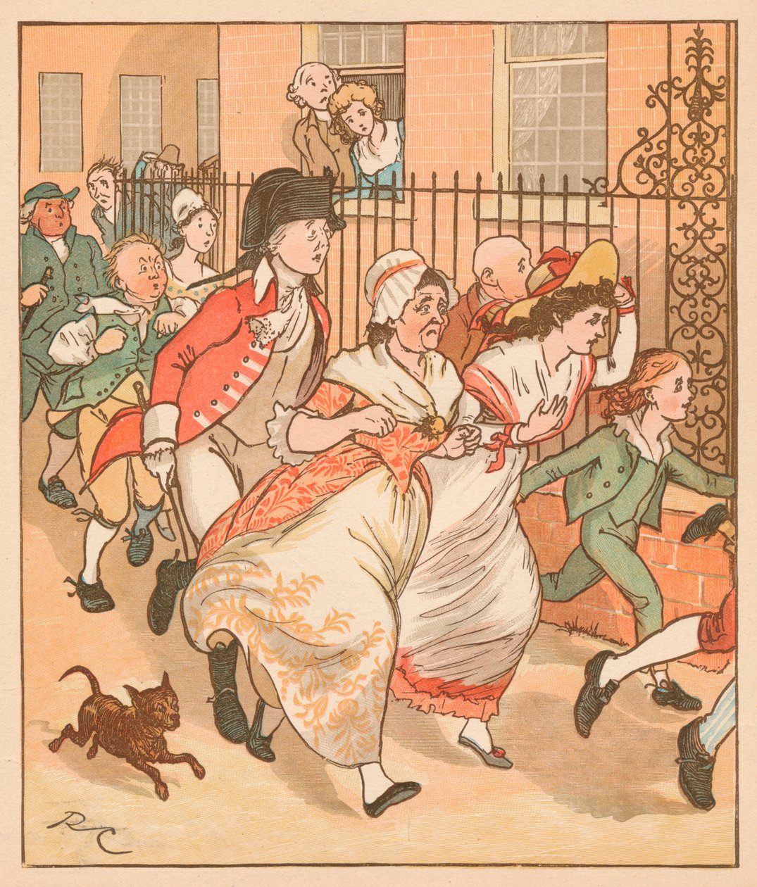 Vecinos corriendo a ayudar al buen hombre de Islington, c1879 de Randolph Caldecott