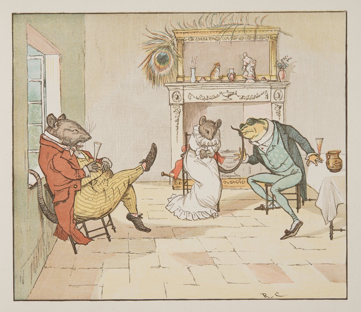 "Por favor, Sr. Rana, ¿nos cantará una canción?", del libro The Hey Diddle Diddle Picture Book, pub.1882 de Randolph Caldecott