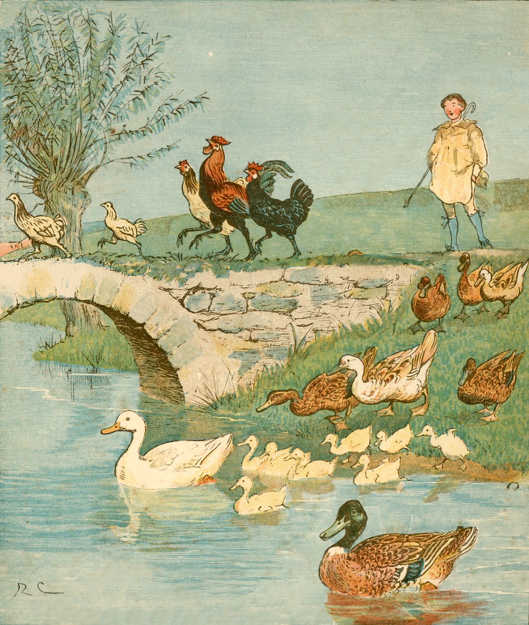 El hijo del granjero con gallinas y patos, c. 1881 de Randolph Caldecott